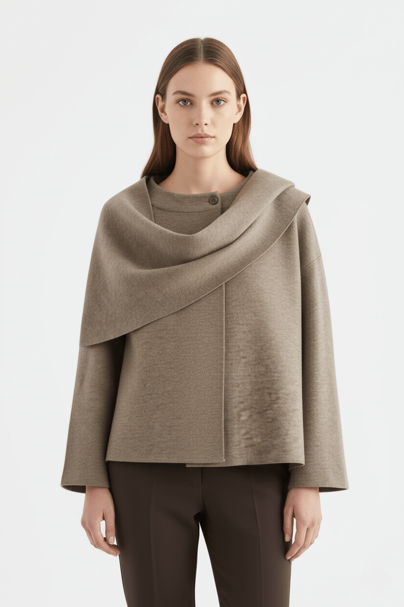 Caurelle | Women’s Plush Winter Coat – Asymmetric Shawl Design