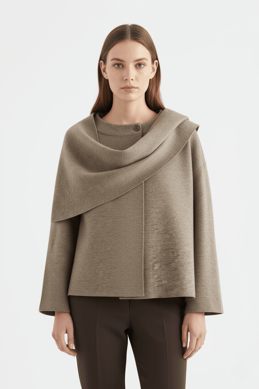 Caurelle | Women’s Plush Winter Coat – Asymmetric Shawl Design