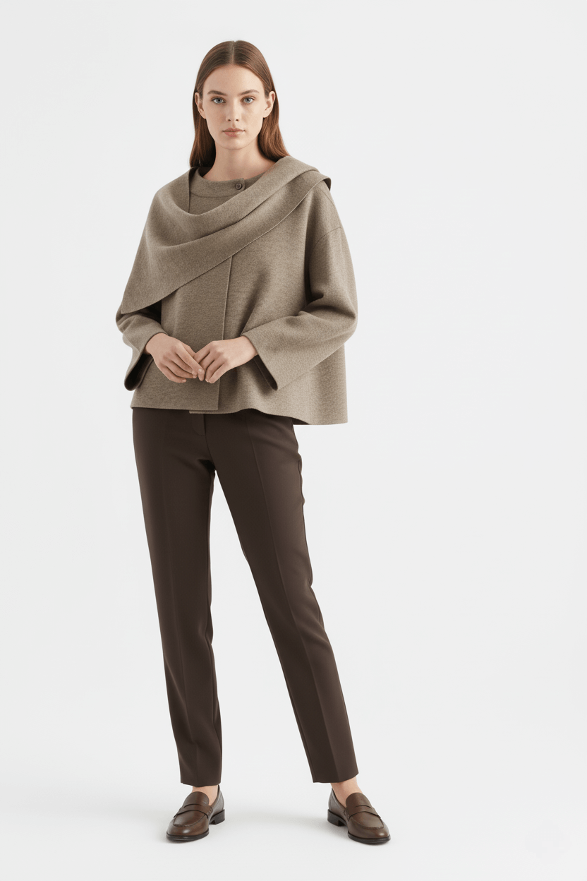 Caurelle | Women’s Plush Winter Coat – Asymmetric Shawl Design