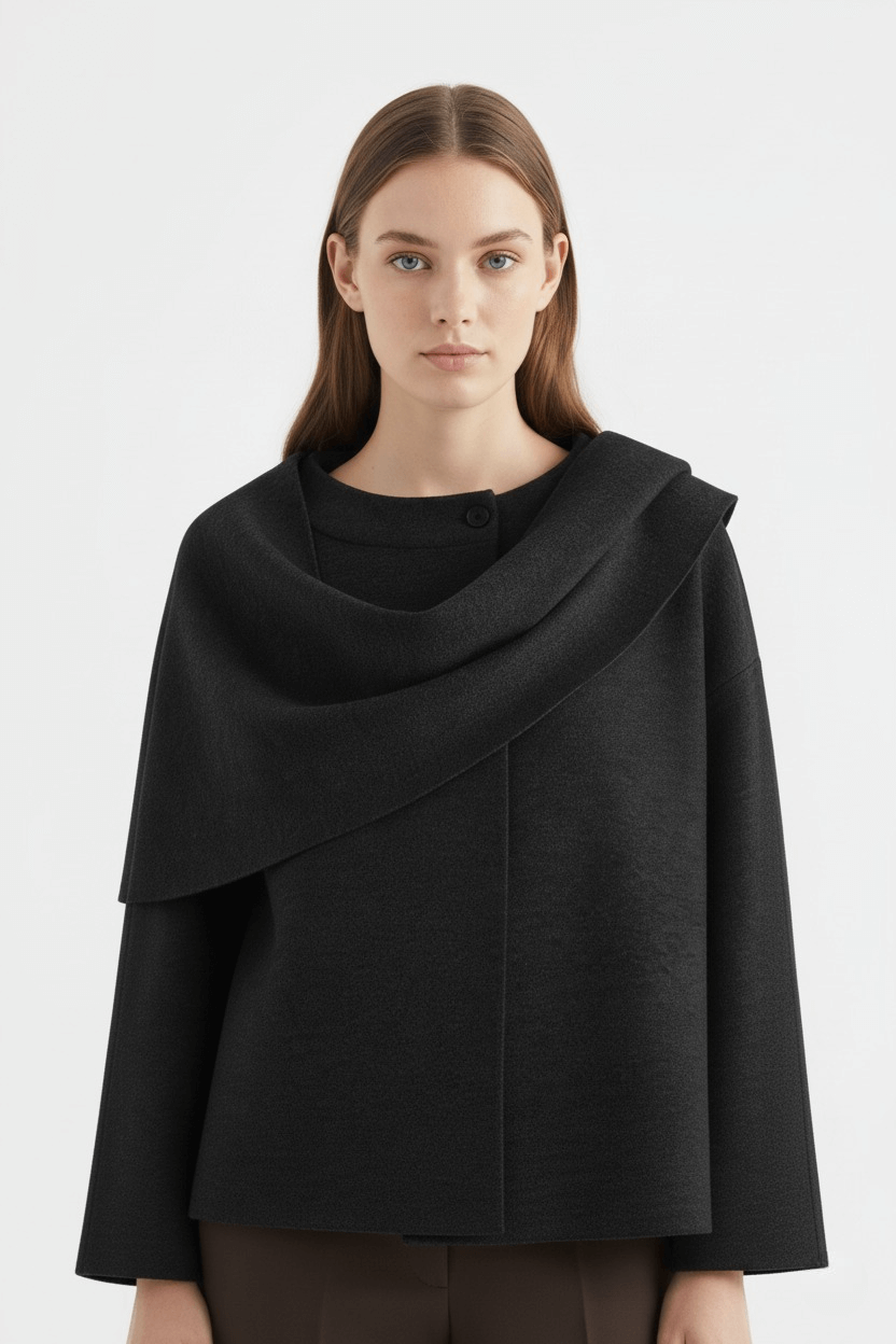 Caurelle | Women’s Plush Winter Coat – Asymmetric Shawl Design
