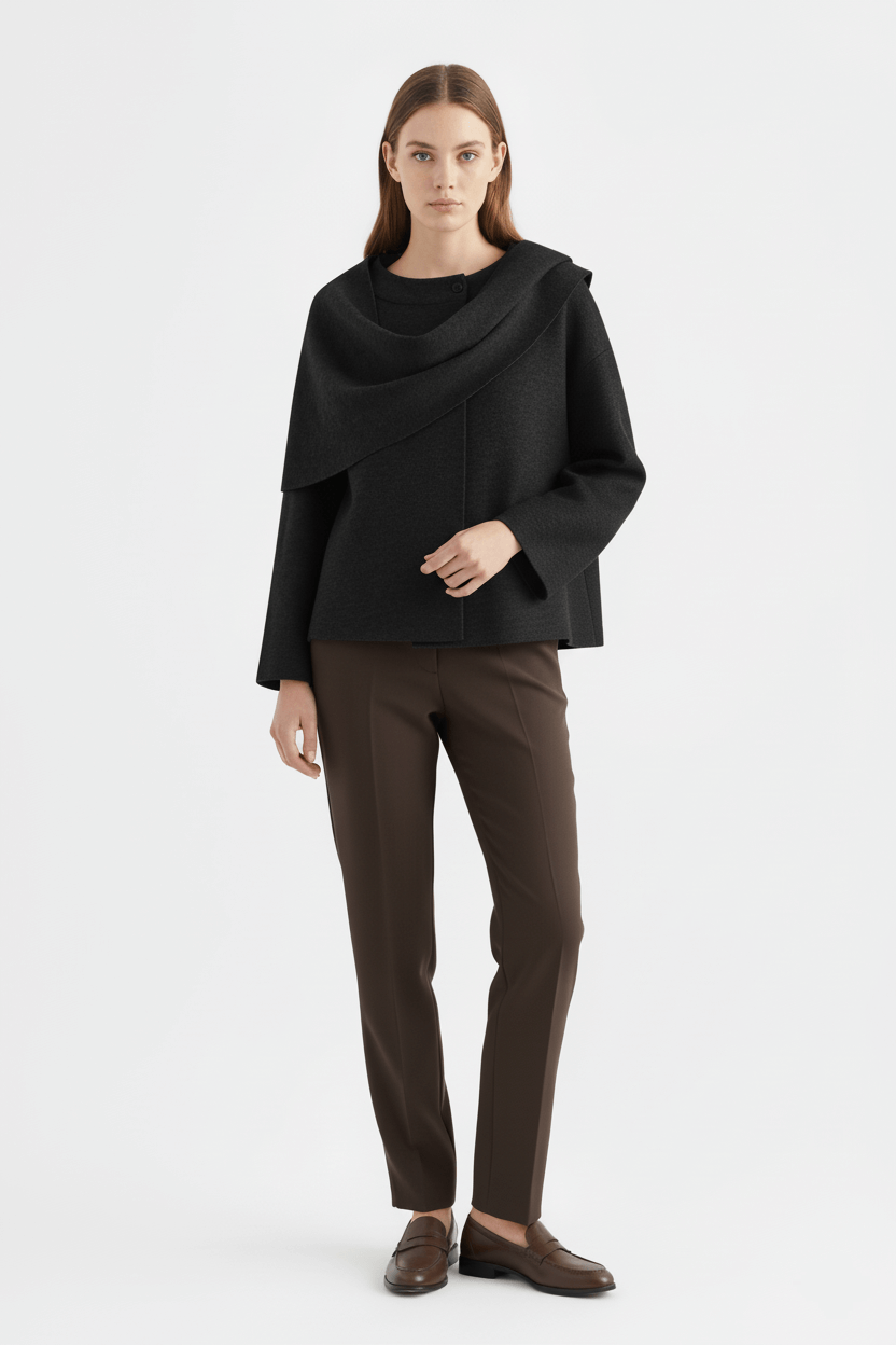 Caurelle | Women’s Plush Winter Coat – Asymmetric Shawl Design