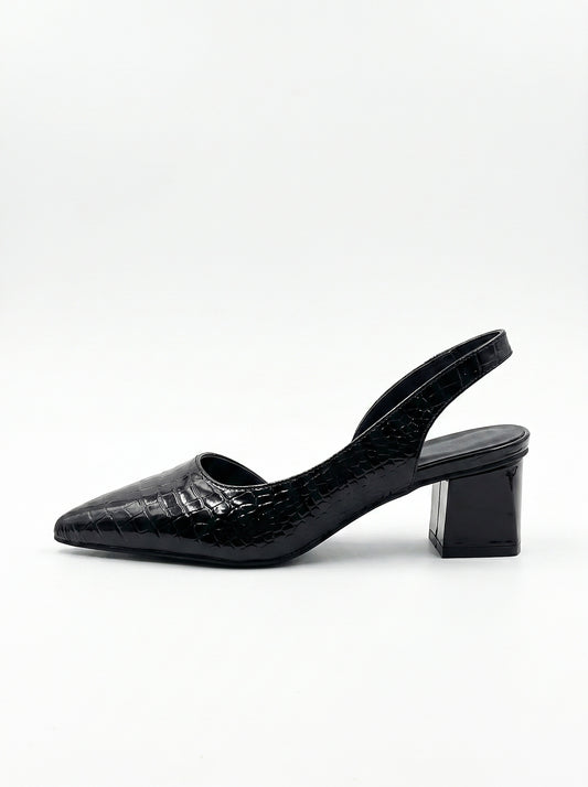 Croc Slingback Block Heel Pointed Toe Heels Summer Occasion