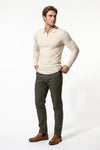 Men’s Winter Comfortable Quarter Zip Ribbed Knit Long Sleeve Polo