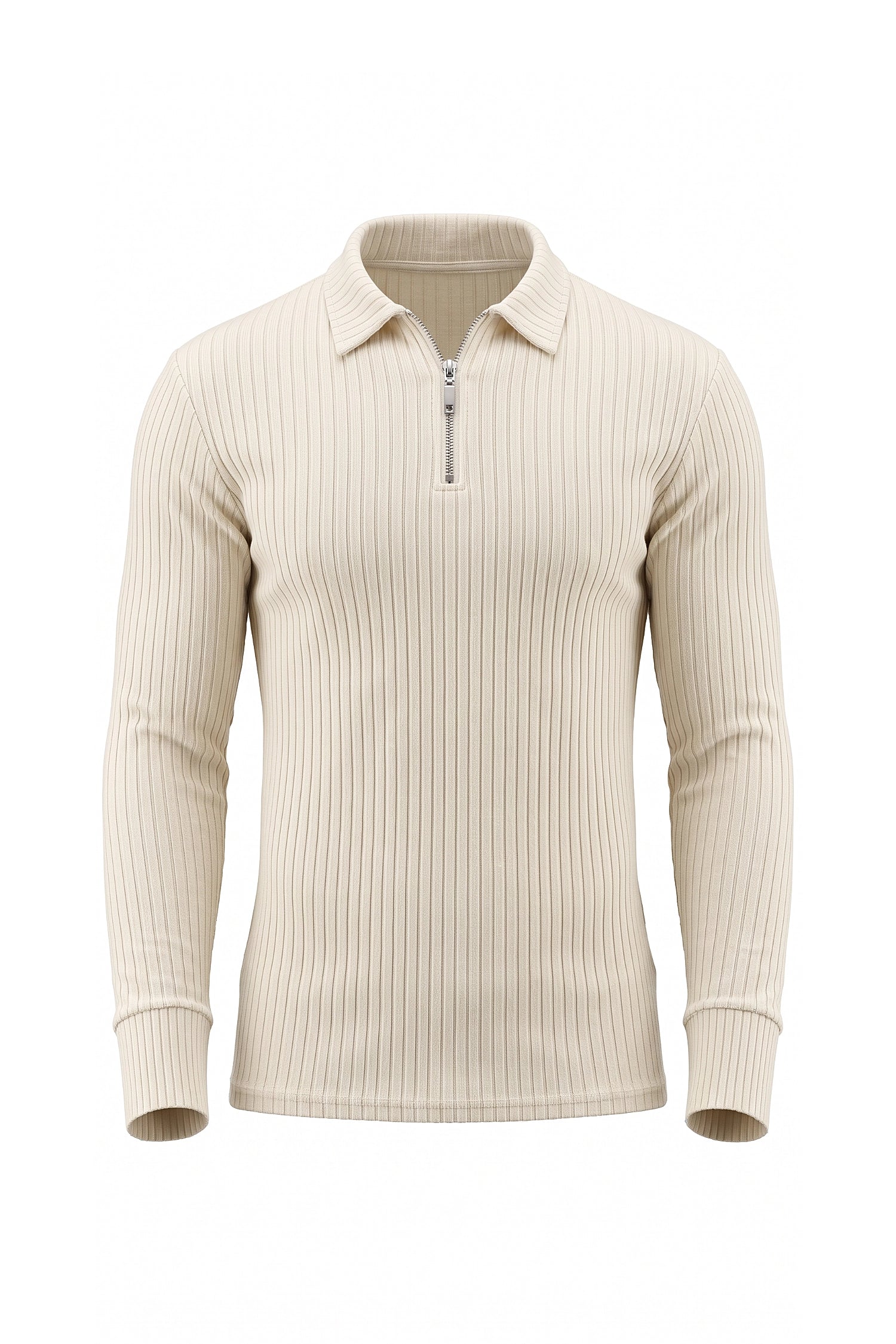 Men’s Winter Comfortable Quarter Zip Ribbed Knit Long Sleeve Polo