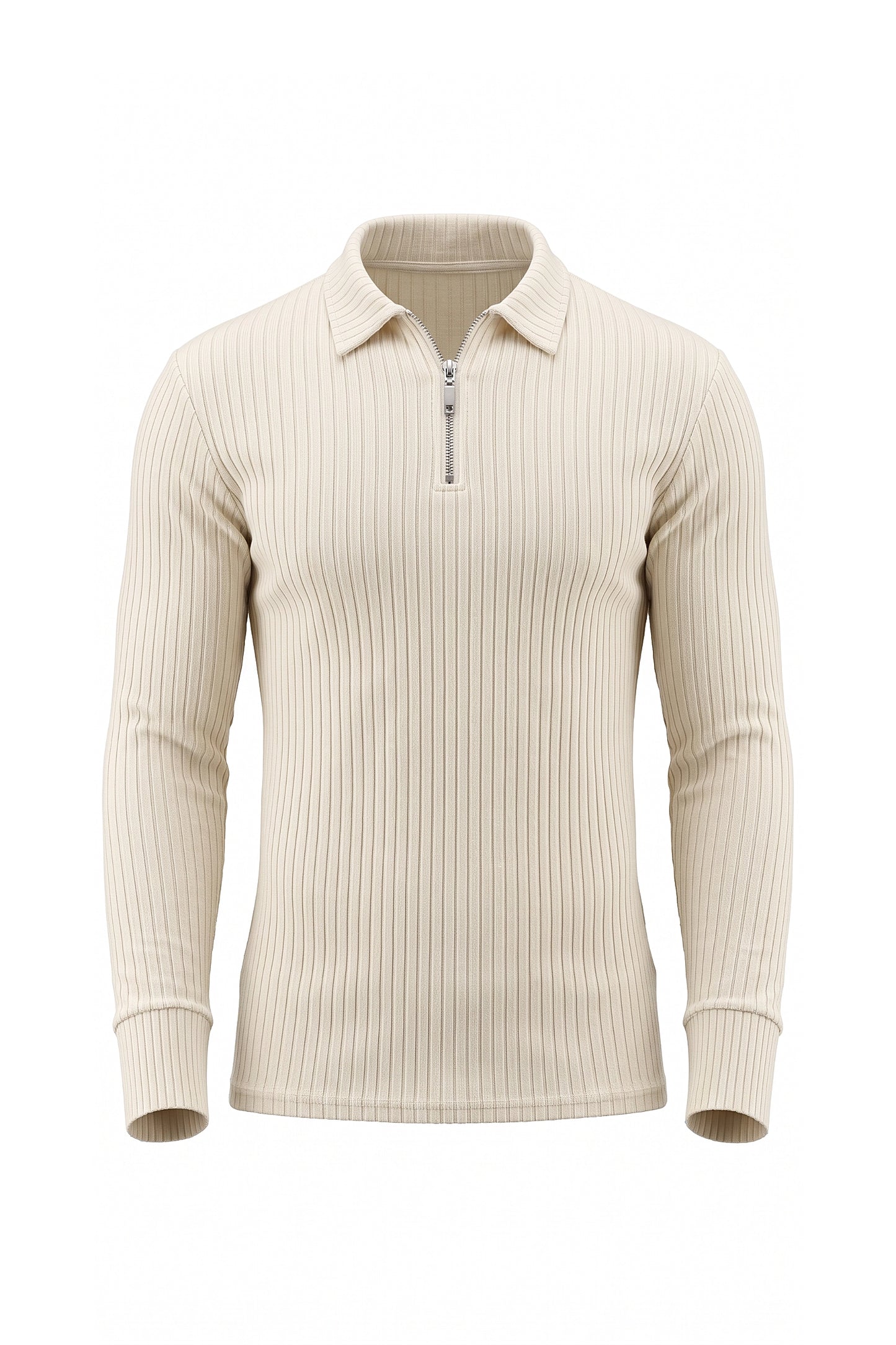 Men’s Winter Comfortable Quarter Zip Ribbed Knit Long Sleeve Polo