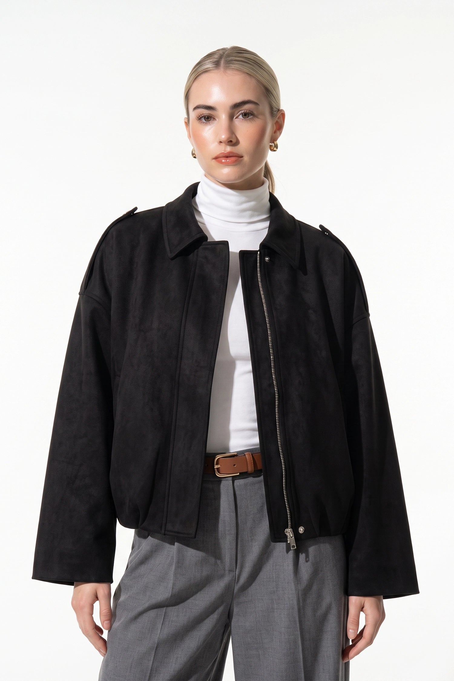 Women's Oversized Suede Bomber Jacket