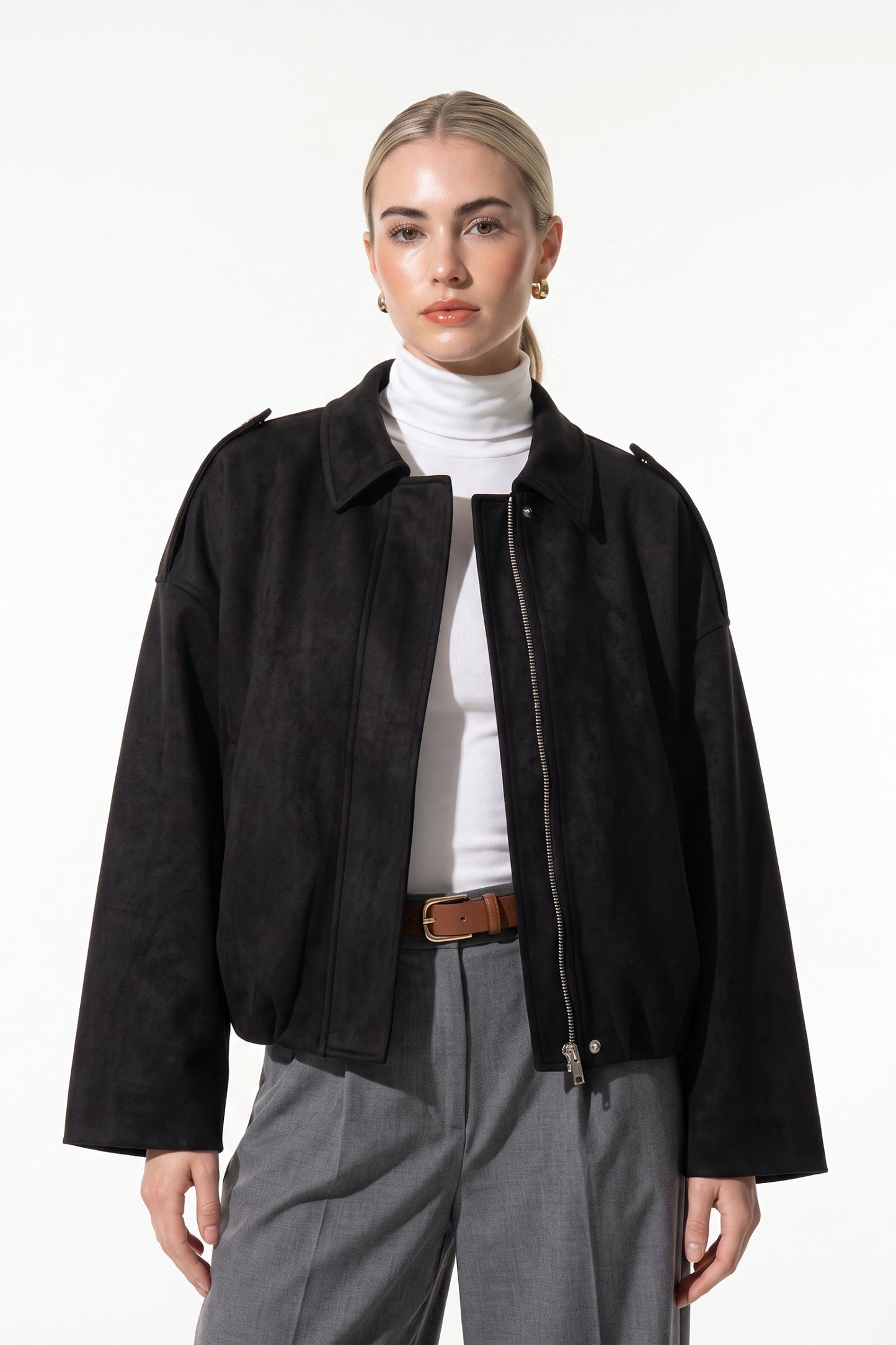 Women's Oversized Suede Bomber Jacket