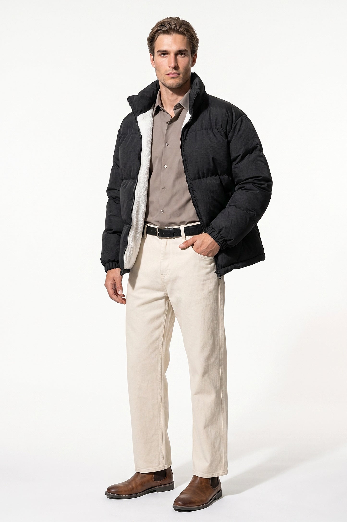 Men's Warm Fleece Lined Puffer Jacket