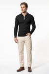 Men’s Winter Comfortable Quarter Zip Ribbed Knit Long Sleeve Polo