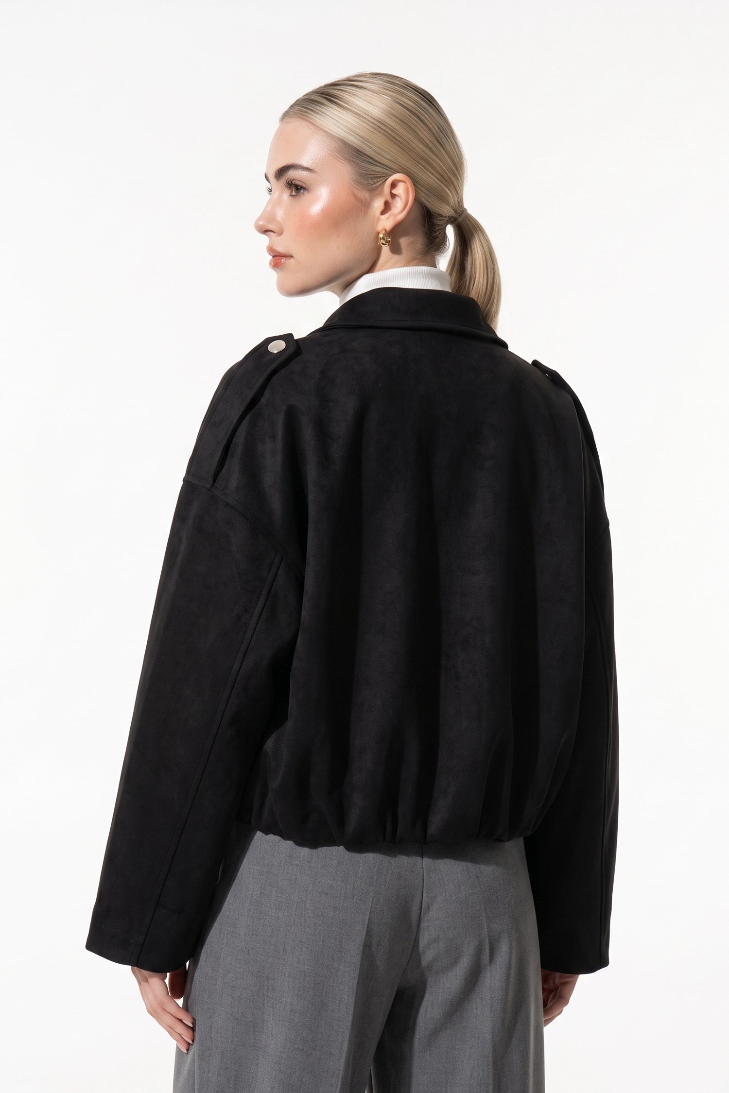 Women's Oversized Suede Bomber Jacket