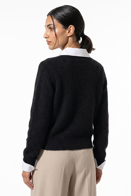 Women's Winter Warm Crew Neck Jumper with Layered Collar