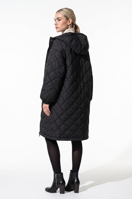 Women's Winter Warm Long Diamond Quilted Hooded Puffer Coat