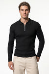 Men’s Winter Comfortable Quarter Zip Ribbed Knit Long Sleeve Polo