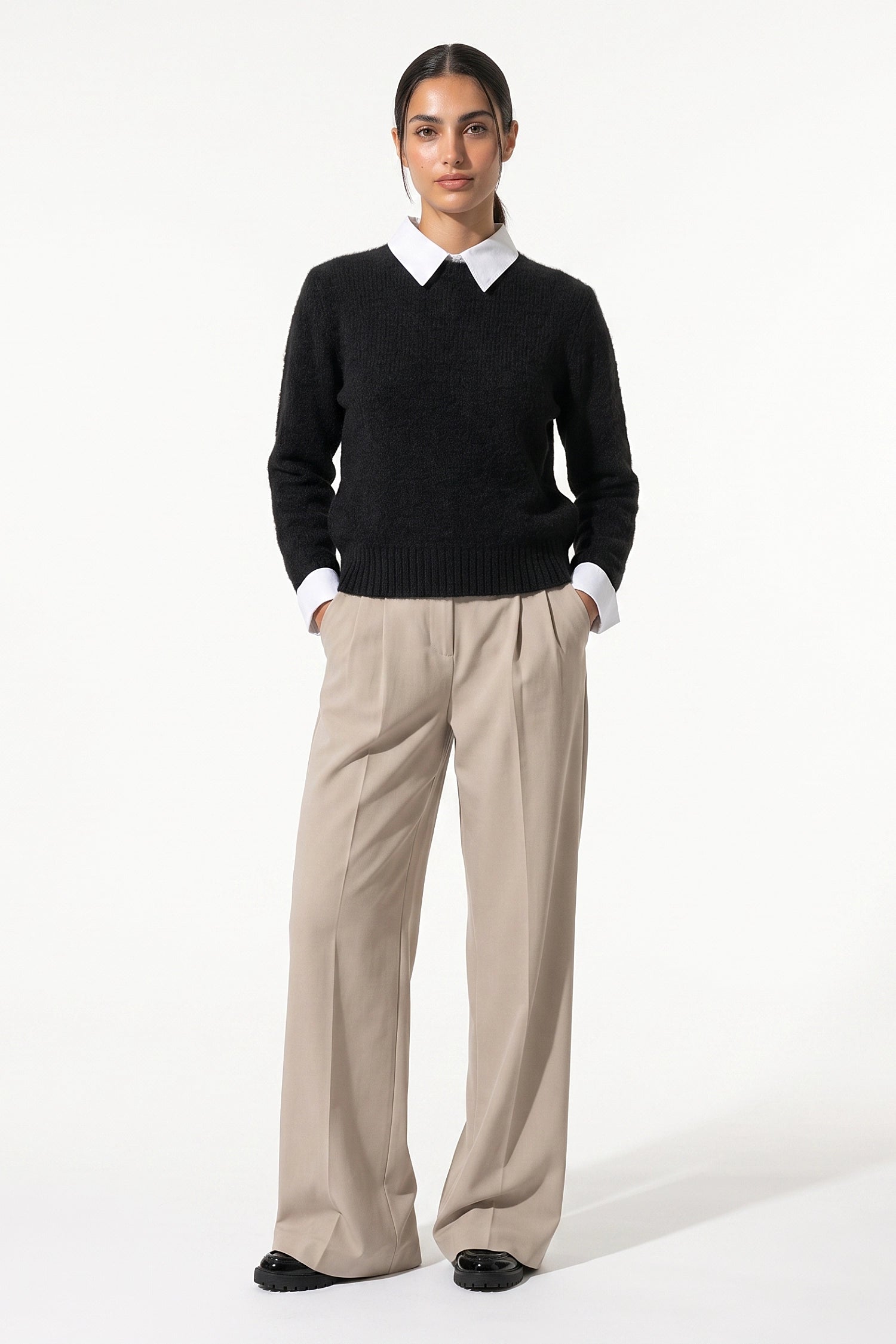 Women's Winter Warm Crew Neck Jumper with Layered Collar