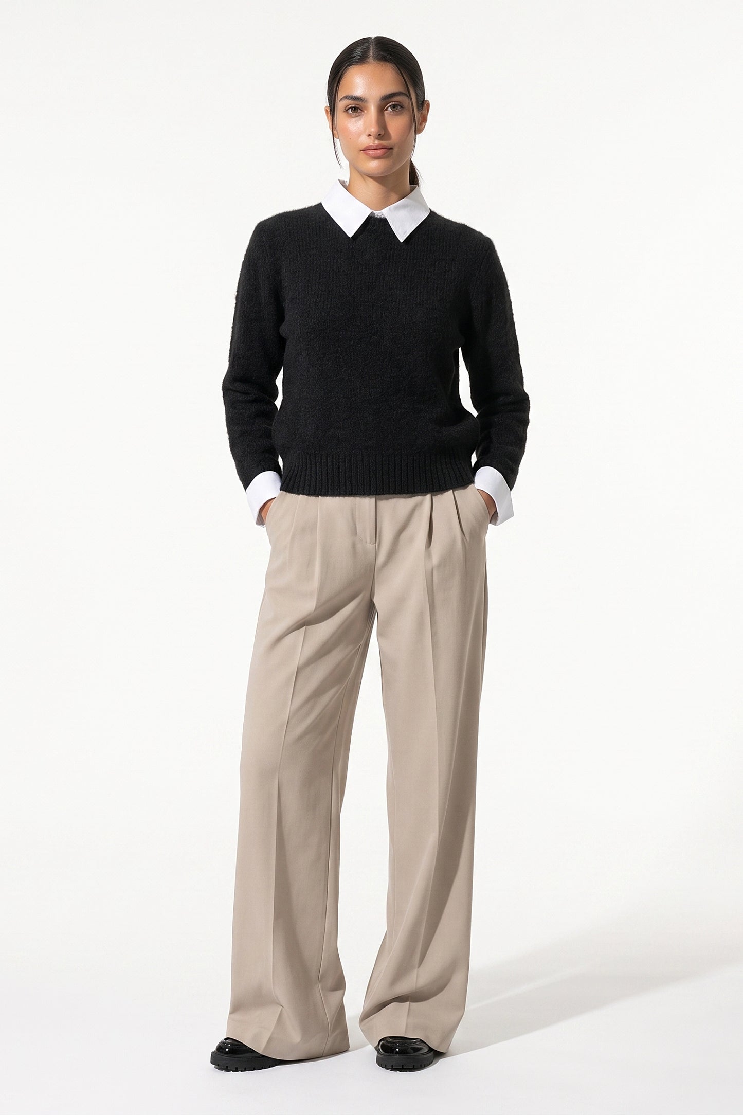 Women's Winter Warm Crew Neck Jumper with Layered Collar