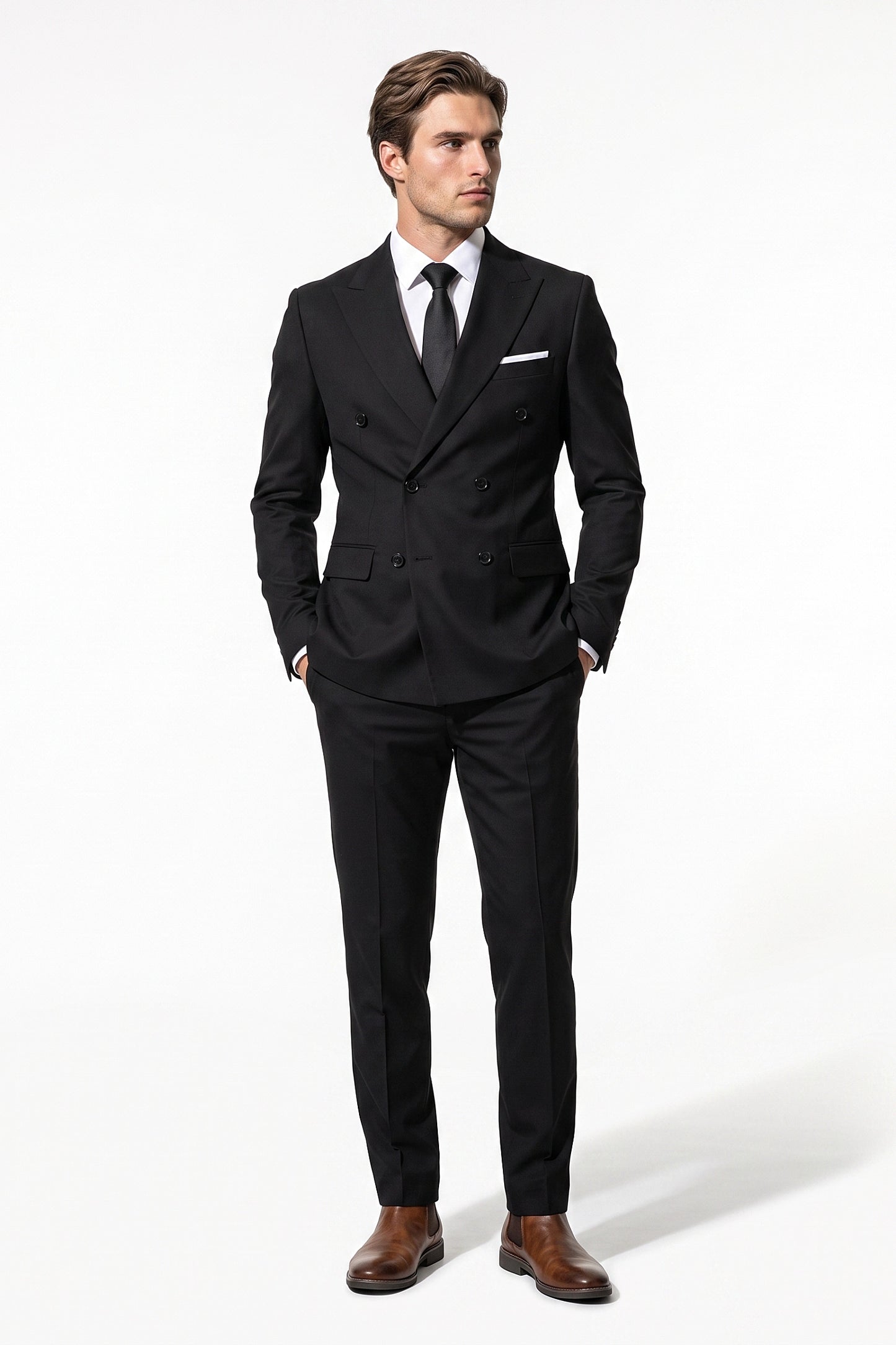 Men's Tailored Fit Double Breasted Two Piece Suit Set - Peak Lapel Blazer and Trousers