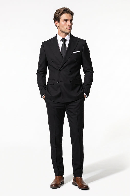 Men's Tailored Fit Double Breasted Two Piece Suit Set - Peak Lapel Blazer and Trousers