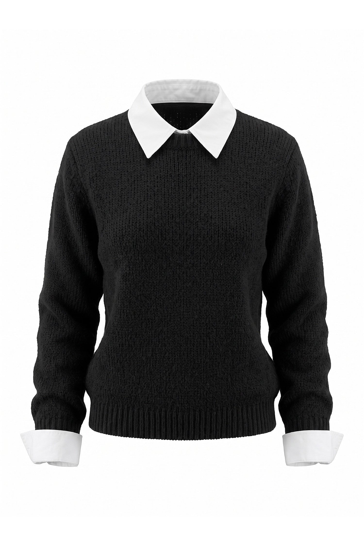 Women's Winter Warm Crew Neck Jumper with Layered Collar