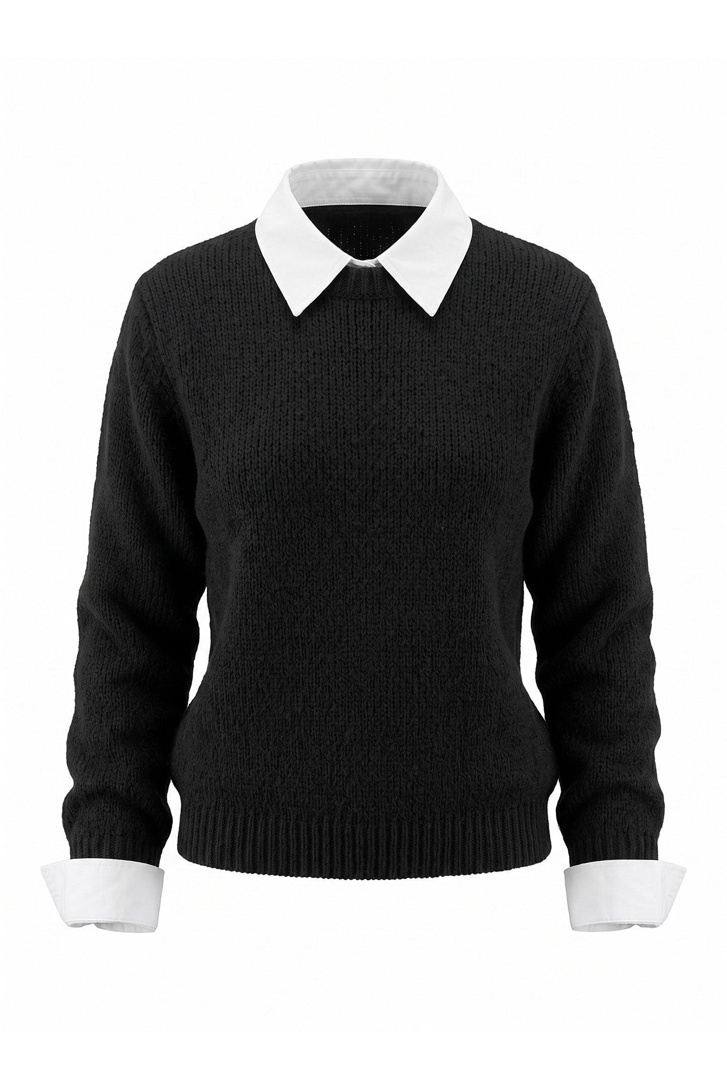 Women's Winter Warm Crew Neck Jumper with Layered Collar