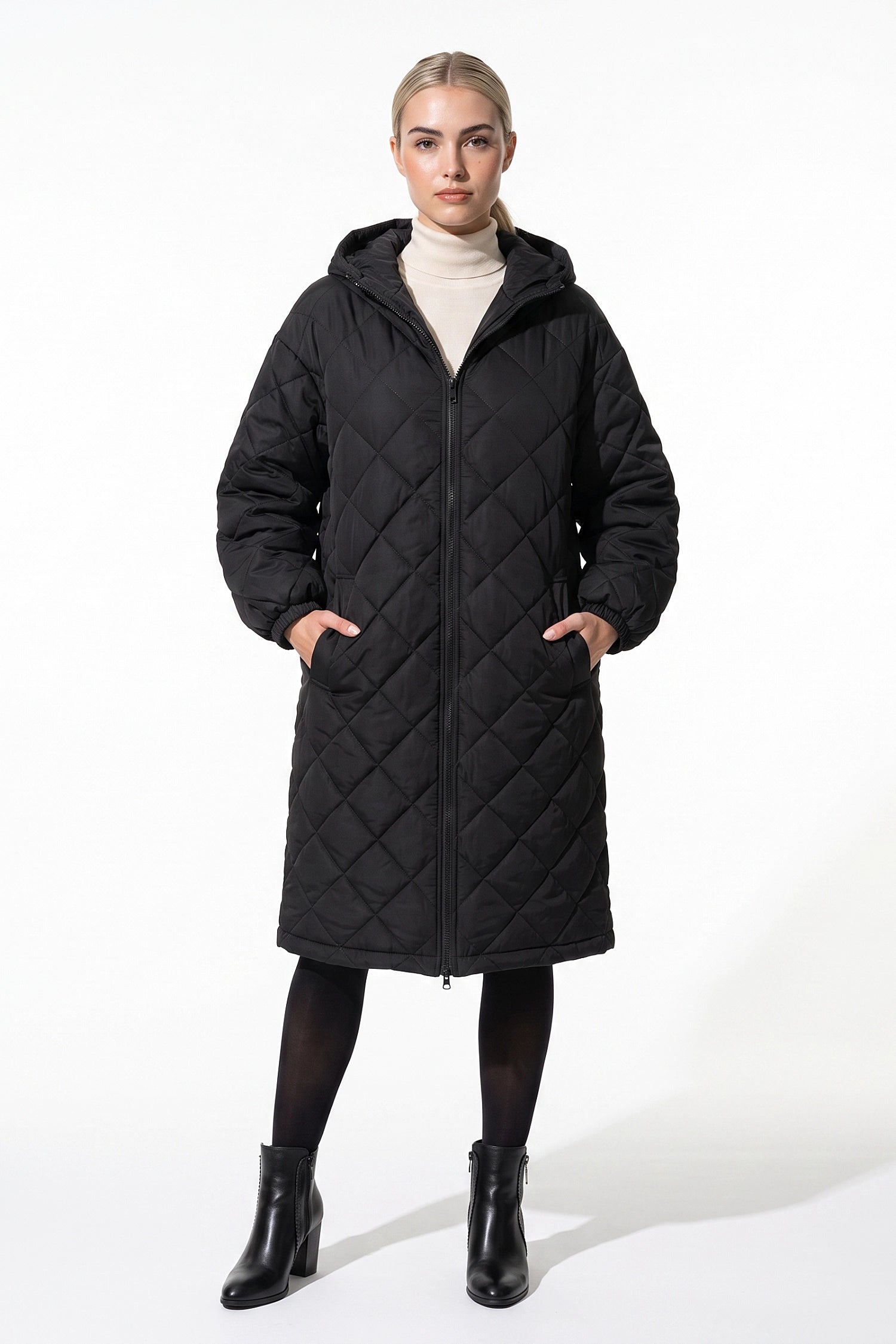 Women's Winter Warm Long Diamond Quilted Hooded Puffer Coat