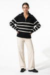 Women's Winter Warm Striped Knit Jumper with Quarter Zip