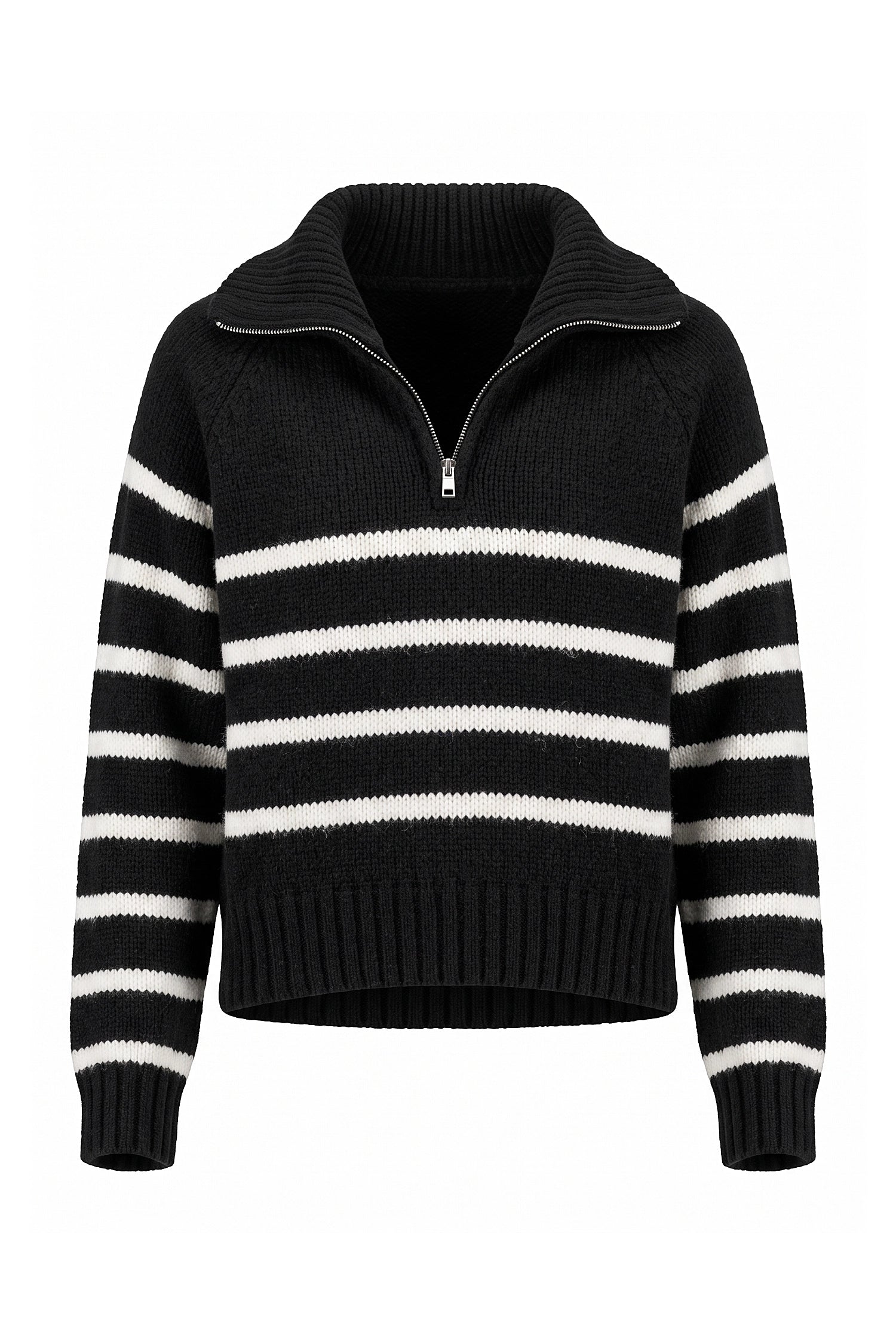 Women's Winter Warm Striped Knit Jumper with Quarter Zip