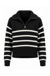 Women's Winter Warm Striped Knit Jumper with Quarter Zip