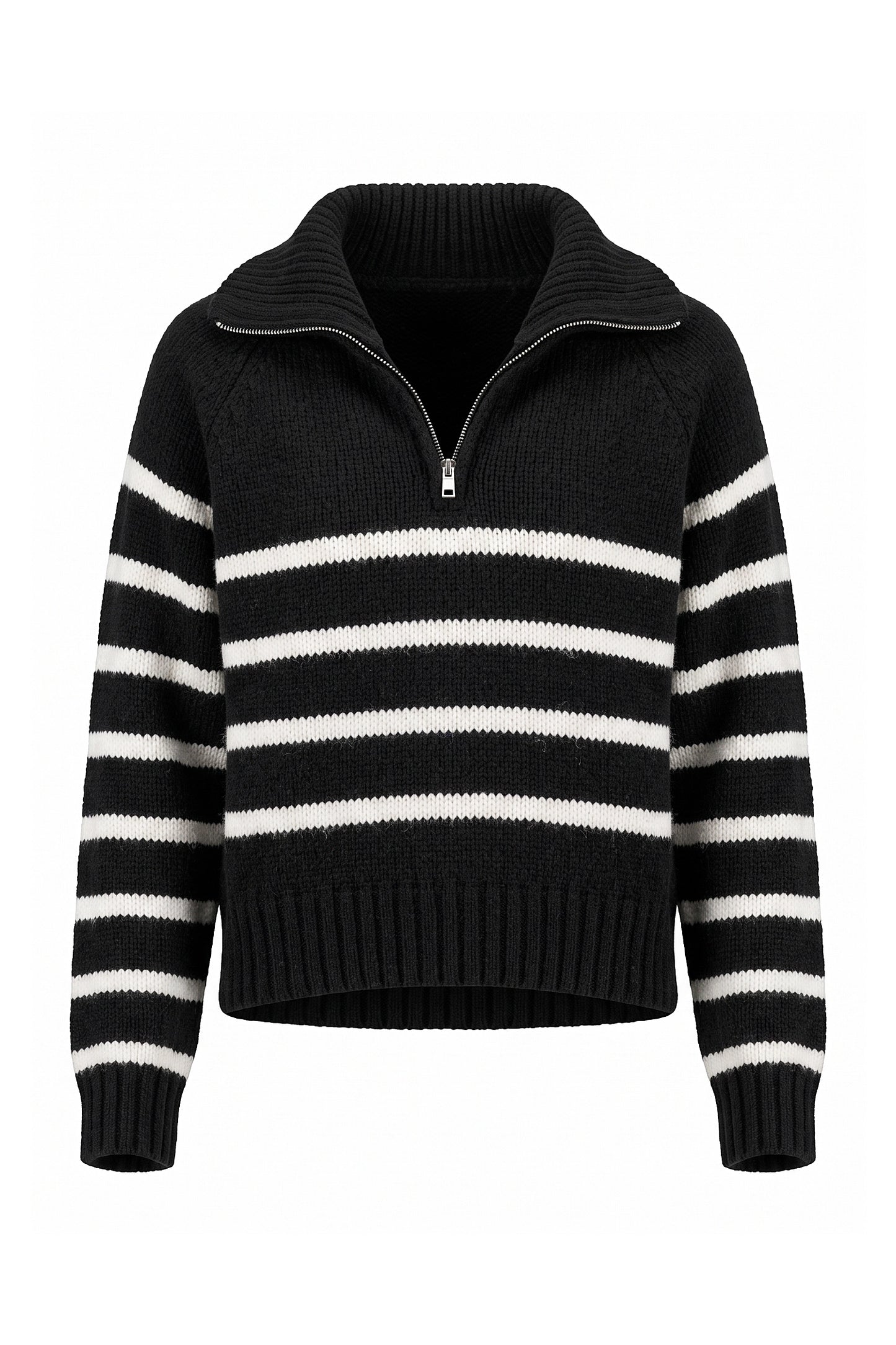 Women's Winter Warm Striped Knit Jumper with Quarter Zip