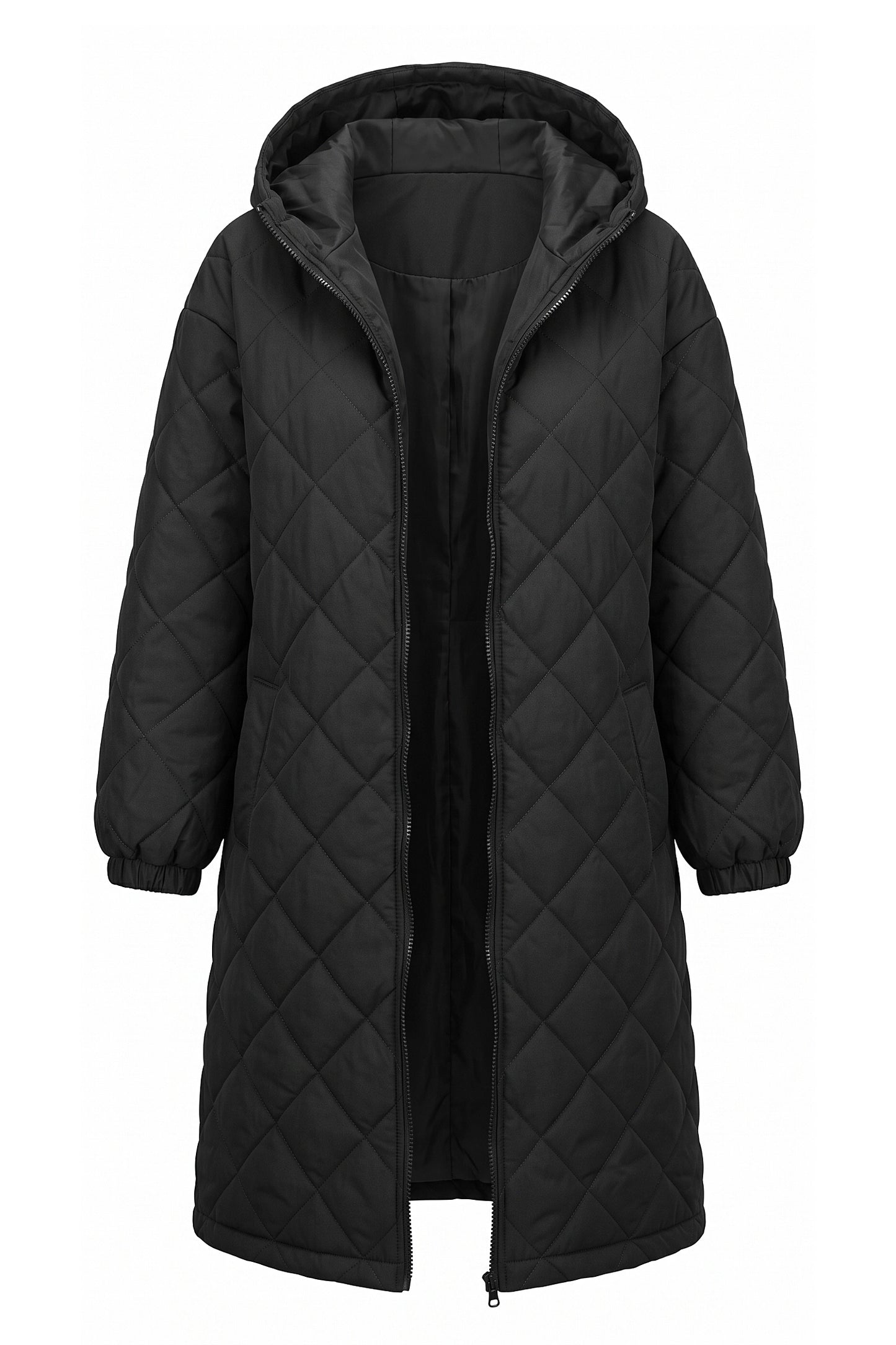 Women's Winter Warm Long Diamond Quilted Hooded Puffer Coat