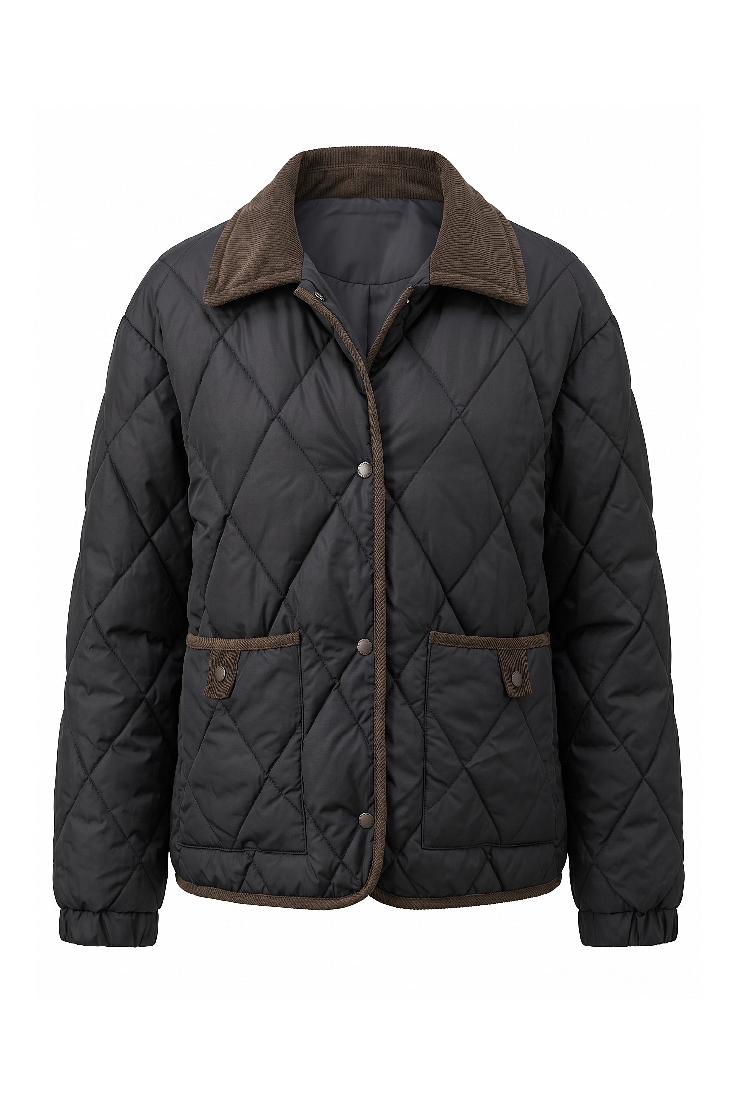 Women's Diamond Quilted Puffer Jacket with Corduroy Collar