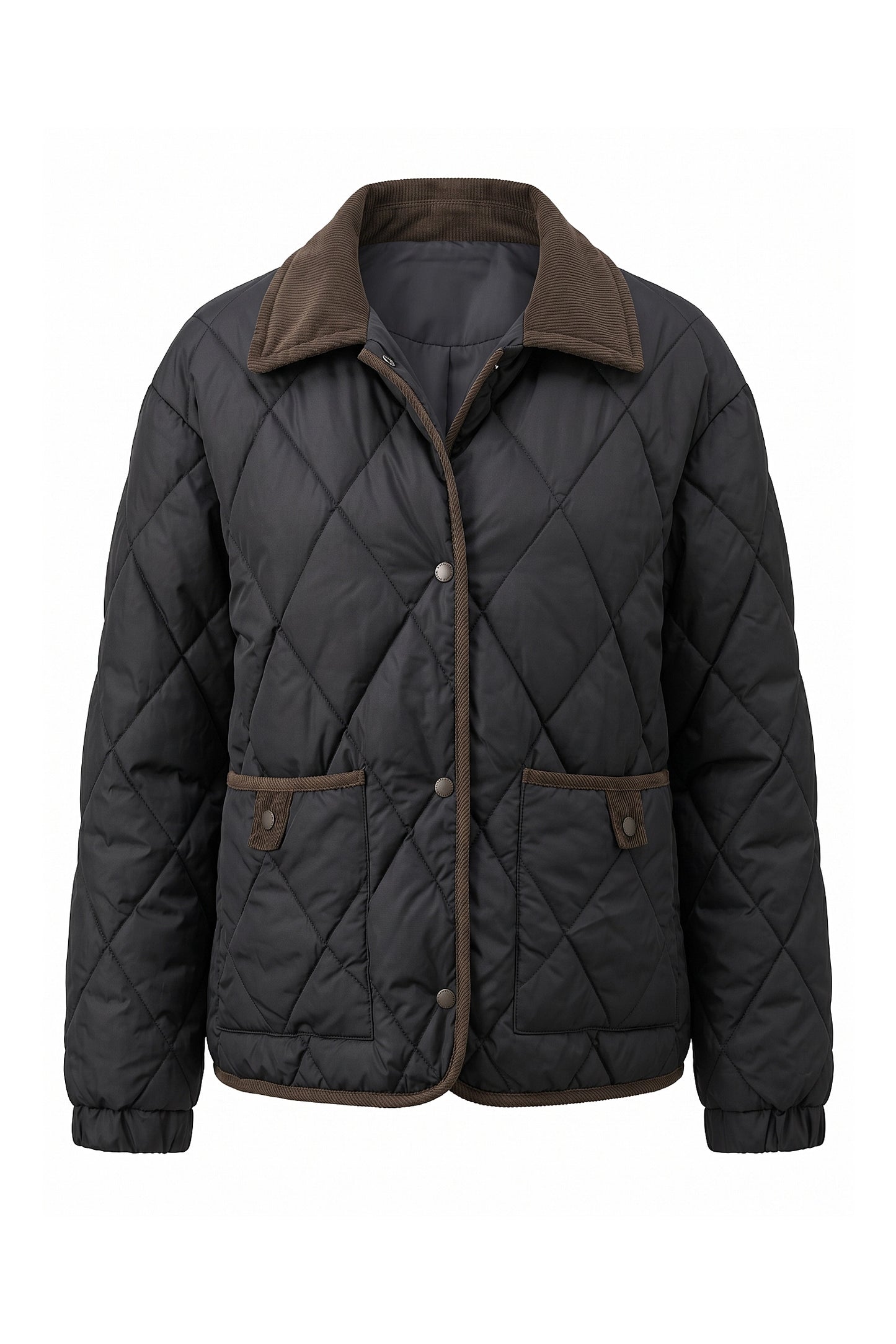 Women's Diamond Quilted Puffer Jacket with Corduroy Collar