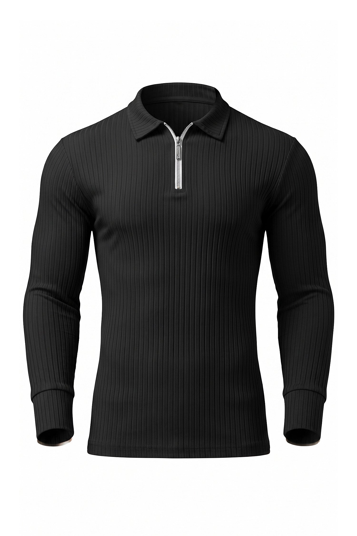 Men’s Winter Comfortable Quarter Zip Ribbed Knit Long Sleeve Polo