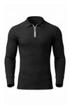 Men’s Winter Comfortable Quarter Zip Ribbed Knit Long Sleeve Polo