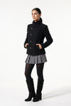 Women’s Winter Warm Asymmetric Button Black Short Coat with High Collar