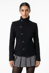 Women’s Winter Warm Asymmetric Button Black Short Coat with High Collar