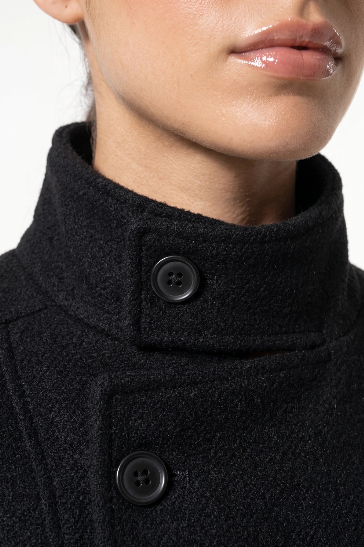 Women’s Winter Warm Asymmetric Button Black Short Coat with High Collar