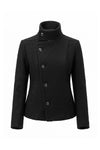 Women’s Winter Warm Asymmetric Button Black Short Coat with High Collar