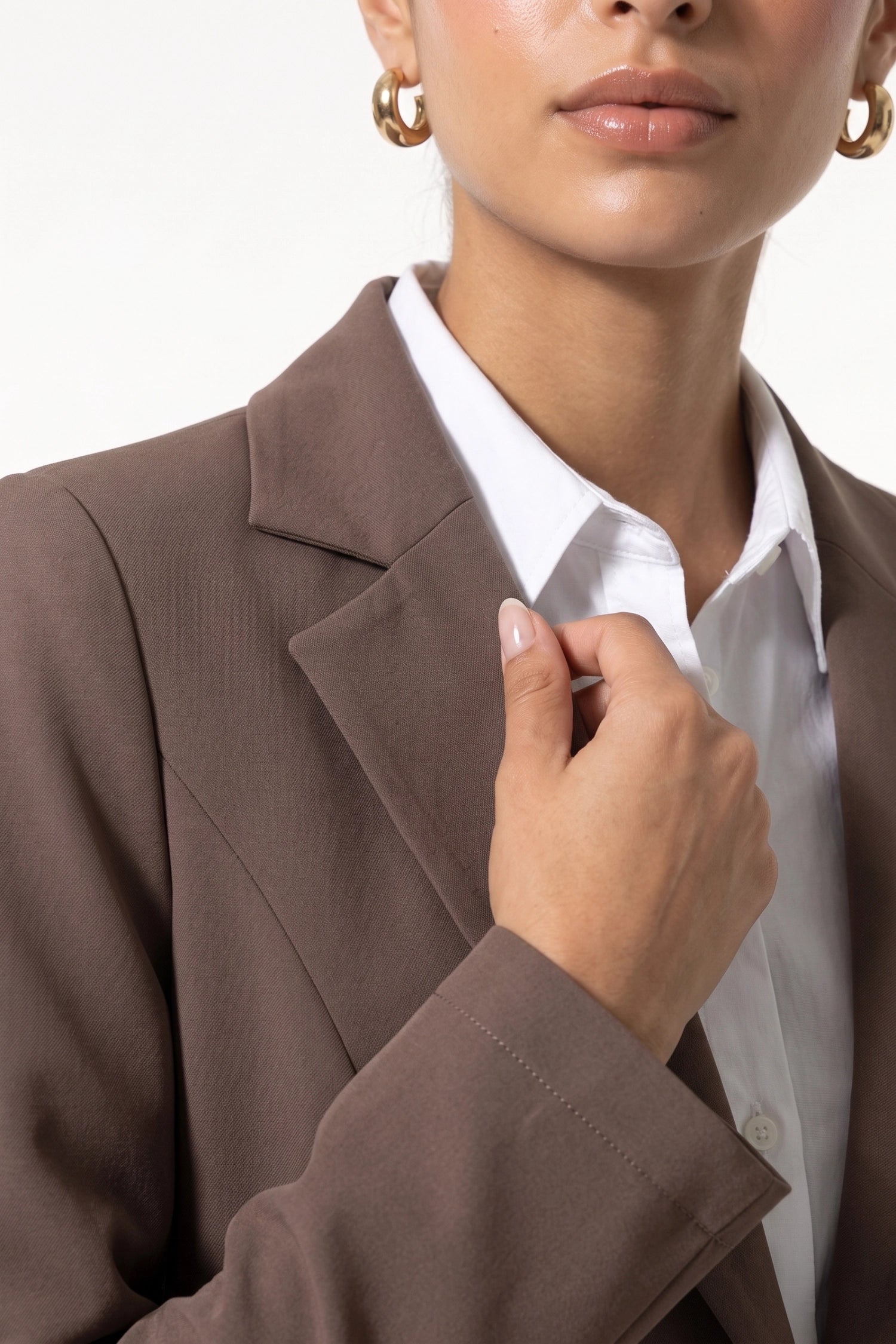 Women's Winter Versatile Brown Blazer with Casual Longline Notch Lapel