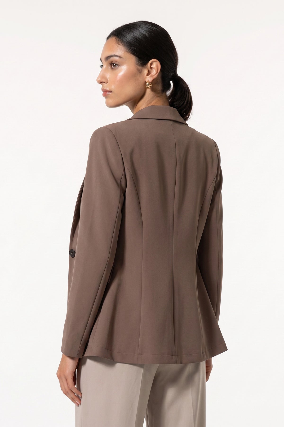 Women's Winter Versatile Brown Blazer with Casual Longline Notch Lapel