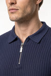 Men’s Winter Comfortable Quarter Zip Ribbed Knit Long Sleeve Polo