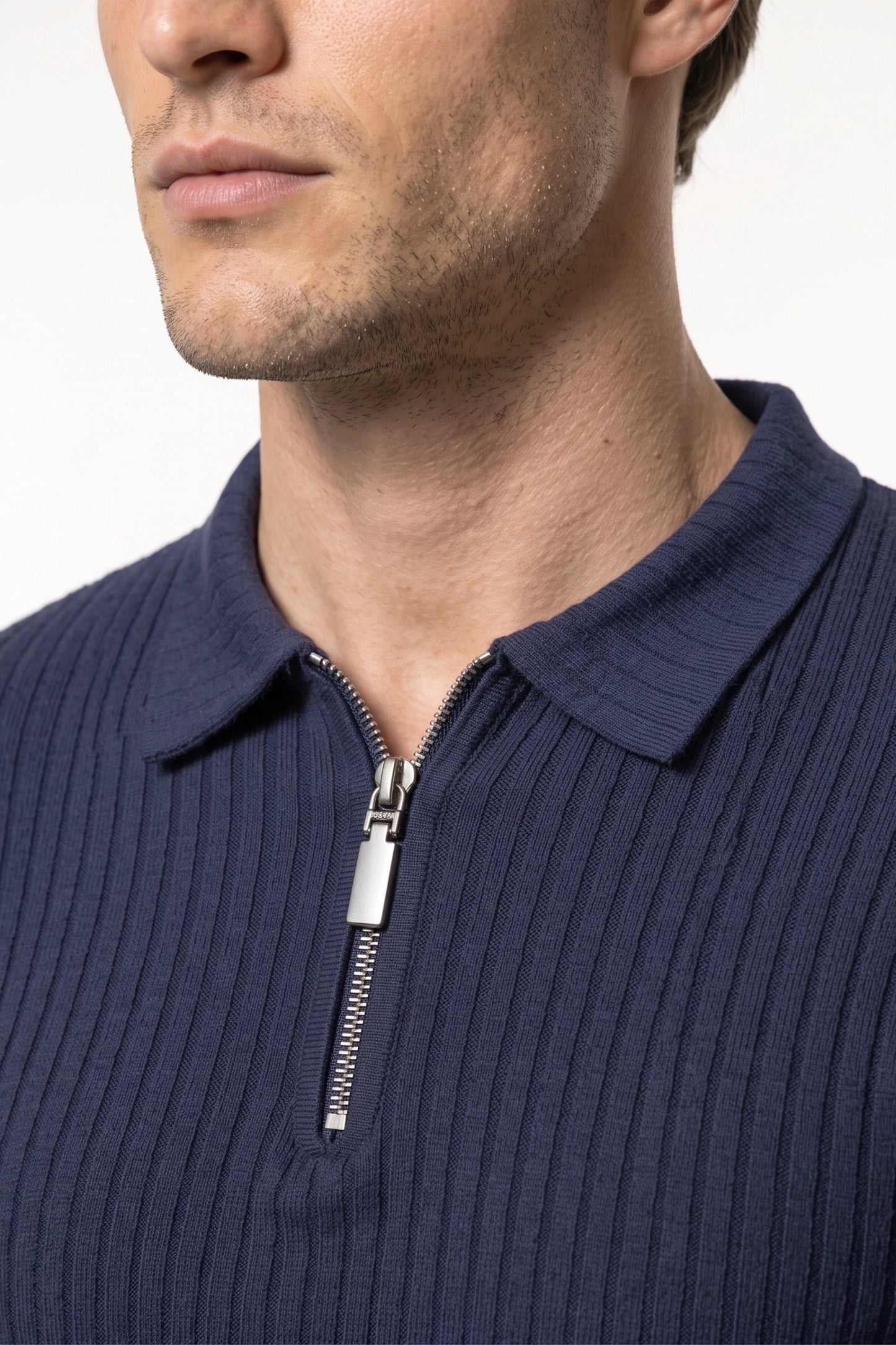 Men’s Winter Comfortable Quarter Zip Ribbed Knit Long Sleeve Polo