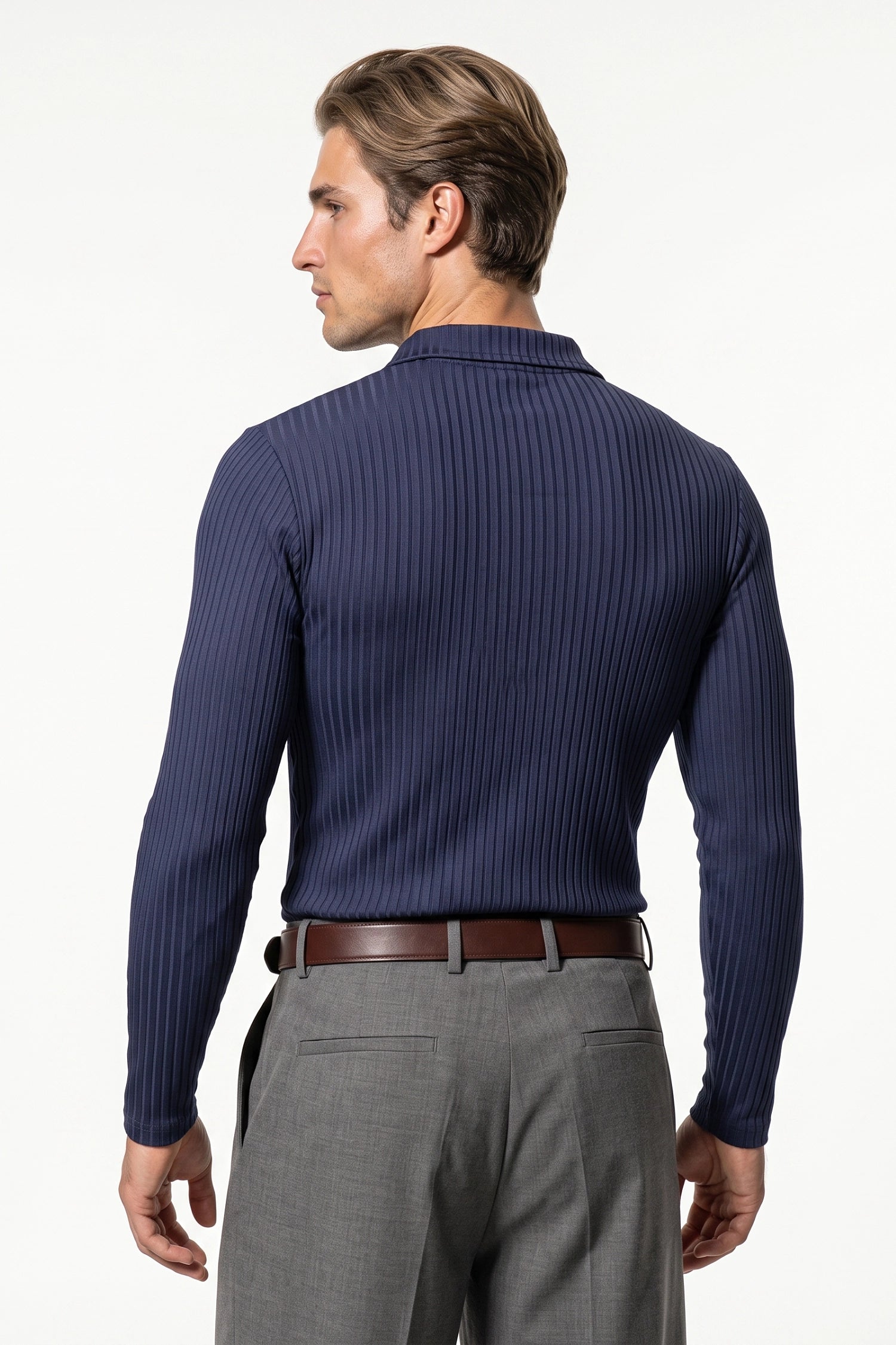 Men’s Winter Comfortable Quarter Zip Ribbed Knit Long Sleeve Polo