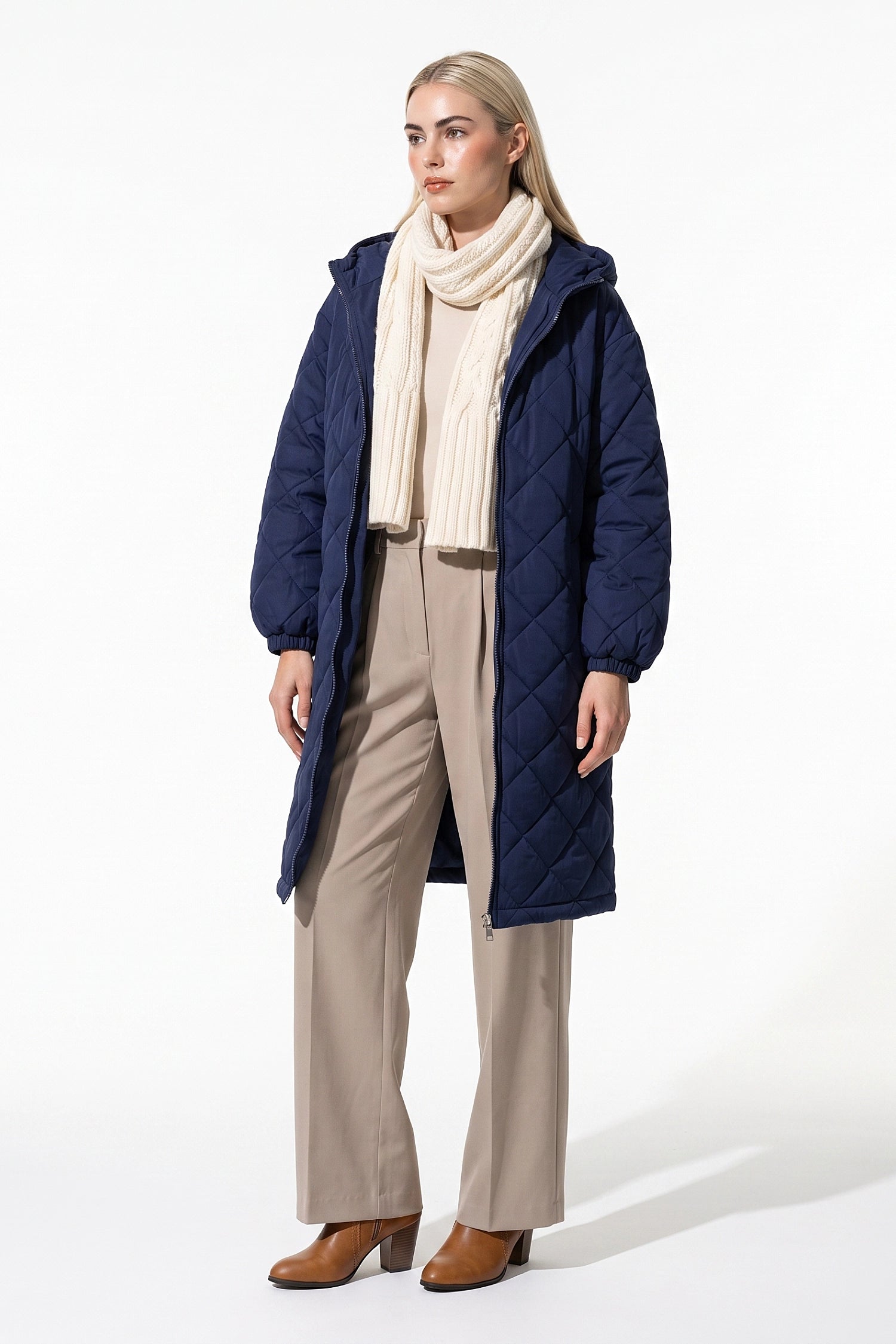 Women's Winter Warm Long Diamond Quilted Hooded Puffer Coat