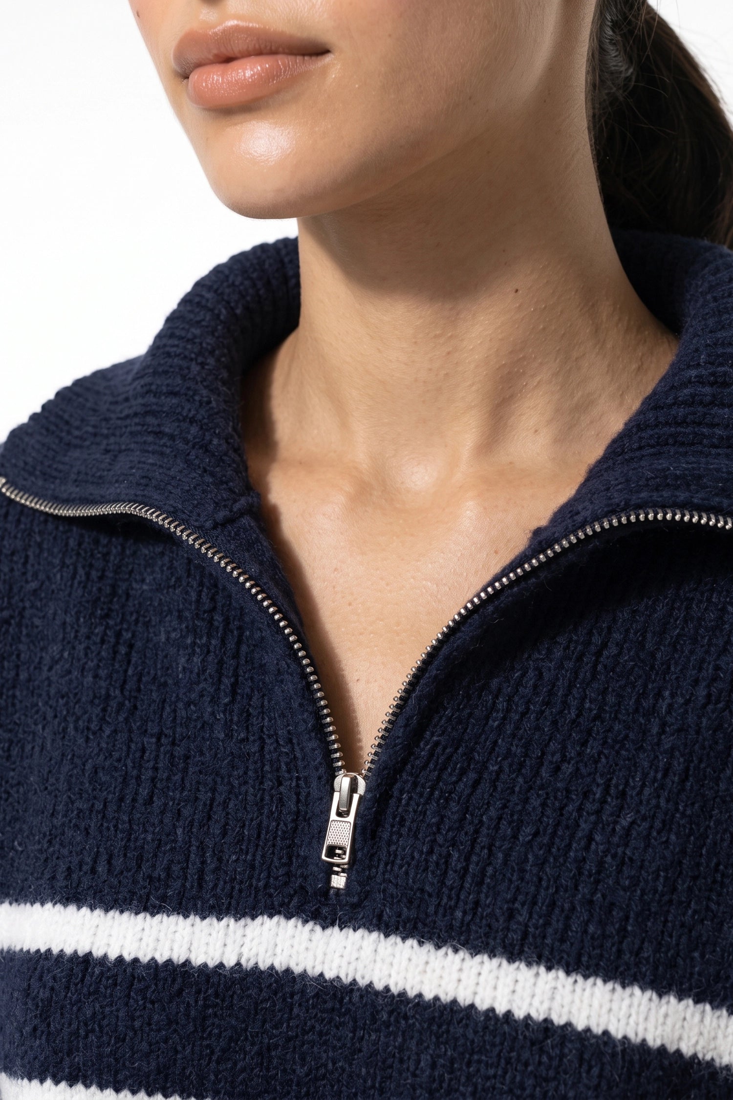 Women's Winter Warm Striped Knit Jumper with Quarter Zip