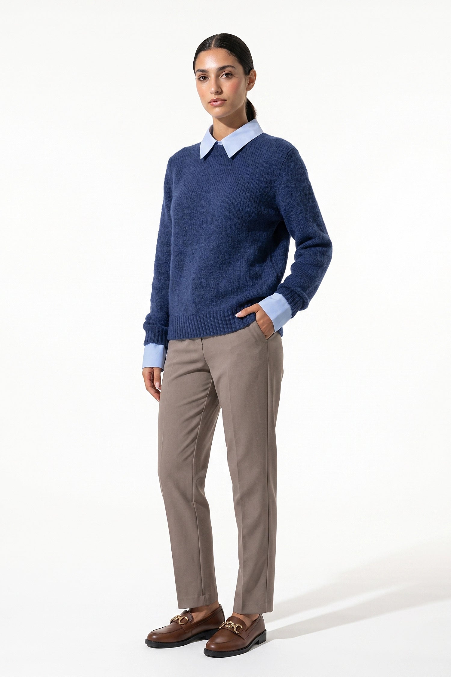 Women's Winter Warm Crew Neck Jumper with Layered Collar