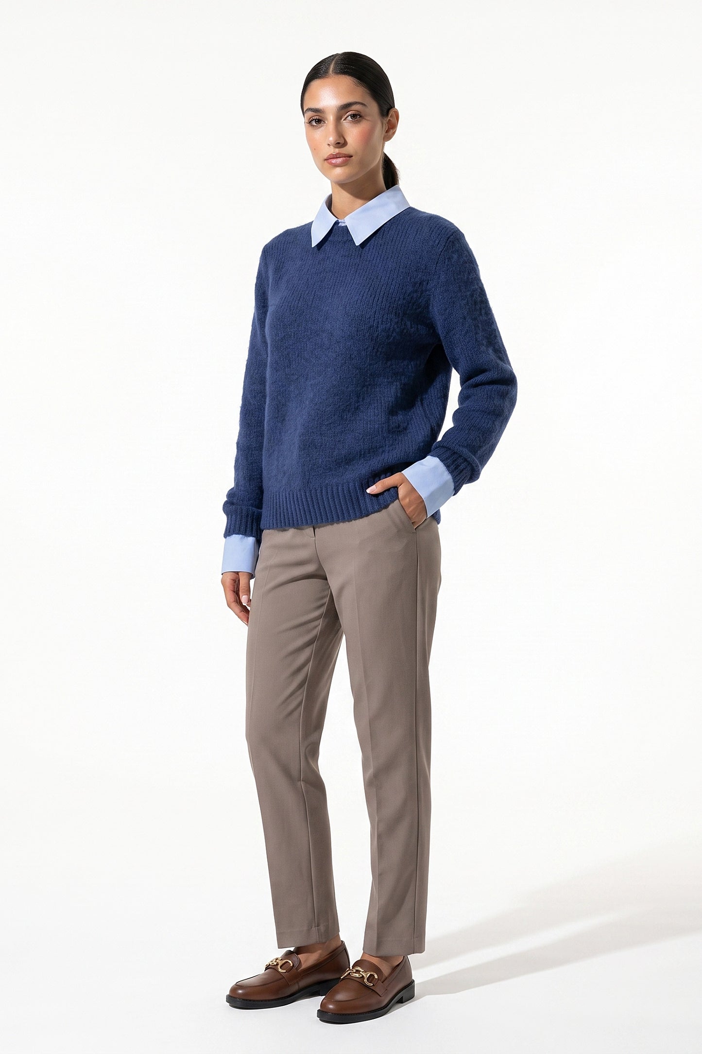 Women's Winter Warm Crew Neck Jumper with Layered Collar