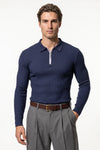 Men’s Winter Comfortable Quarter Zip Ribbed Knit Long Sleeve Polo