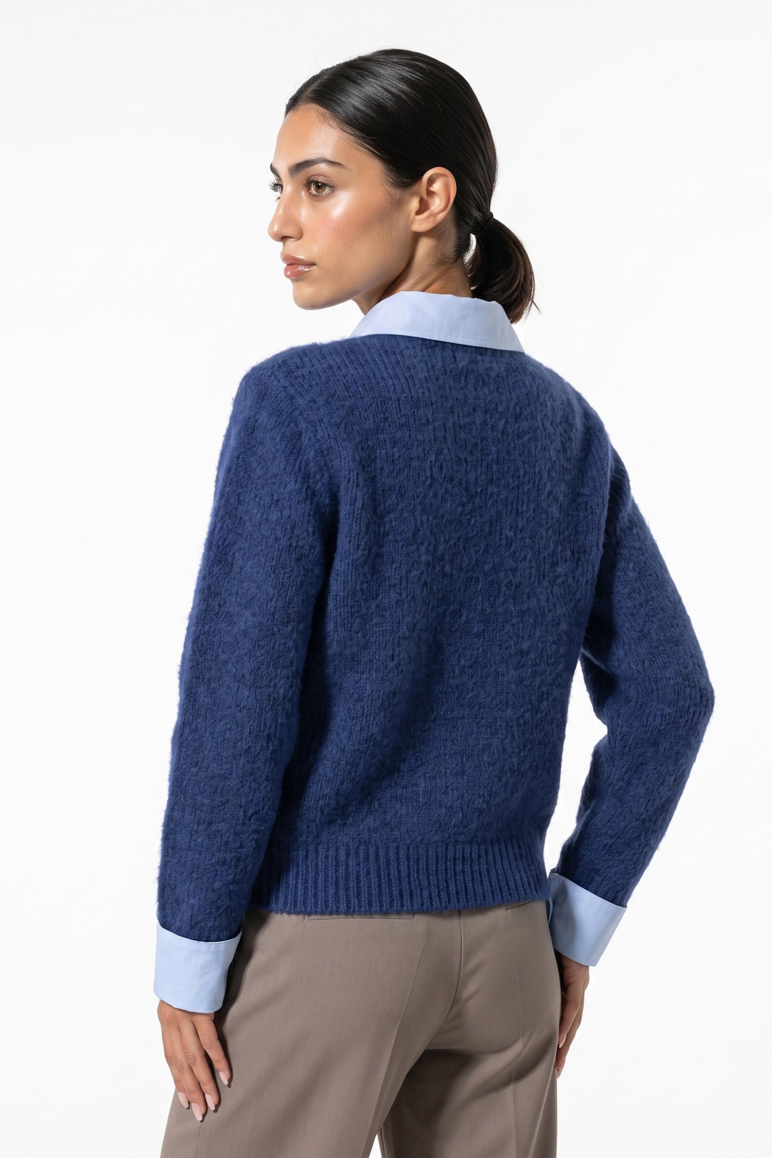 Women's Winter Warm Crew Neck Jumper with Layered Collar