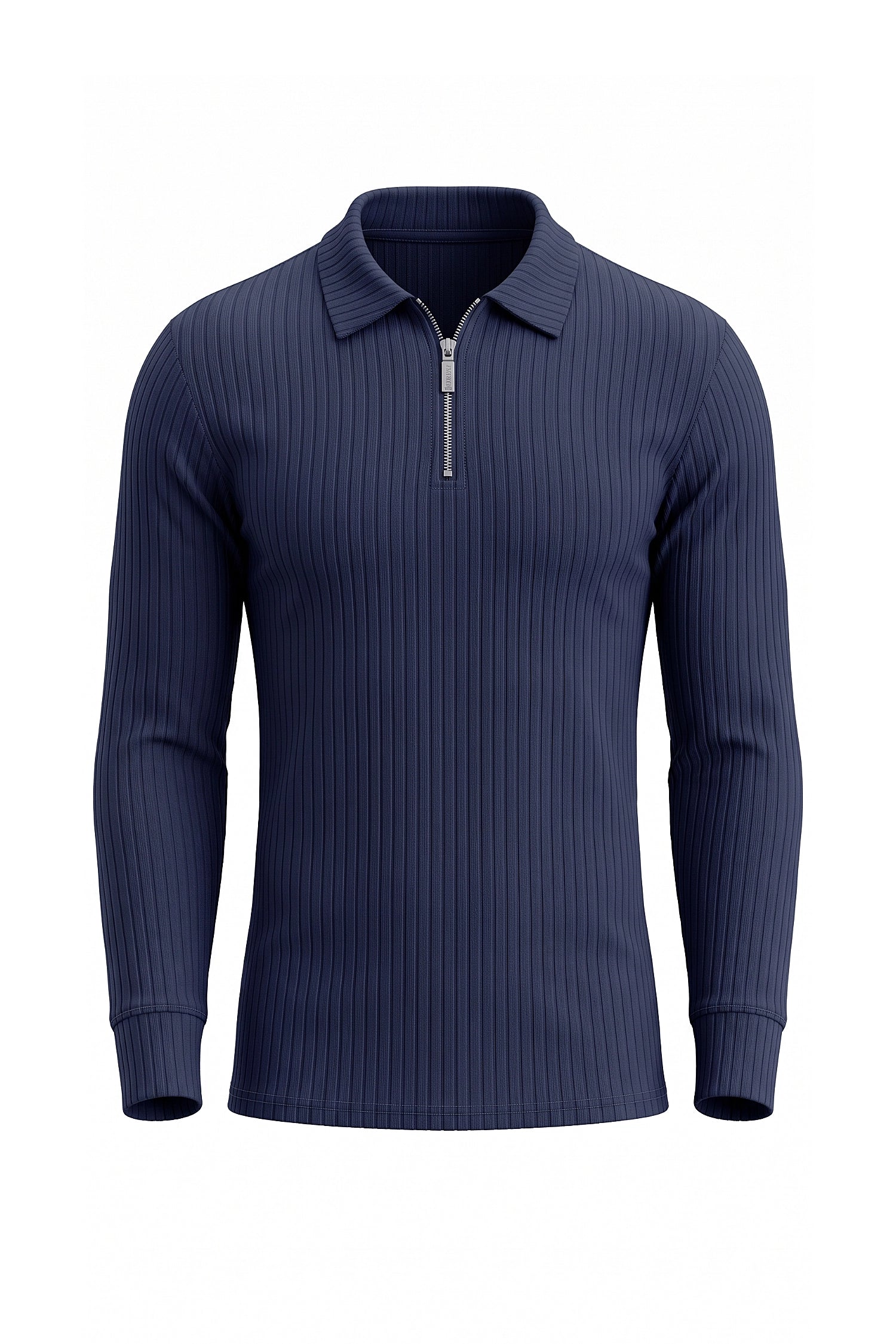 Men’s Winter Comfortable Quarter Zip Ribbed Knit Long Sleeve Polo
