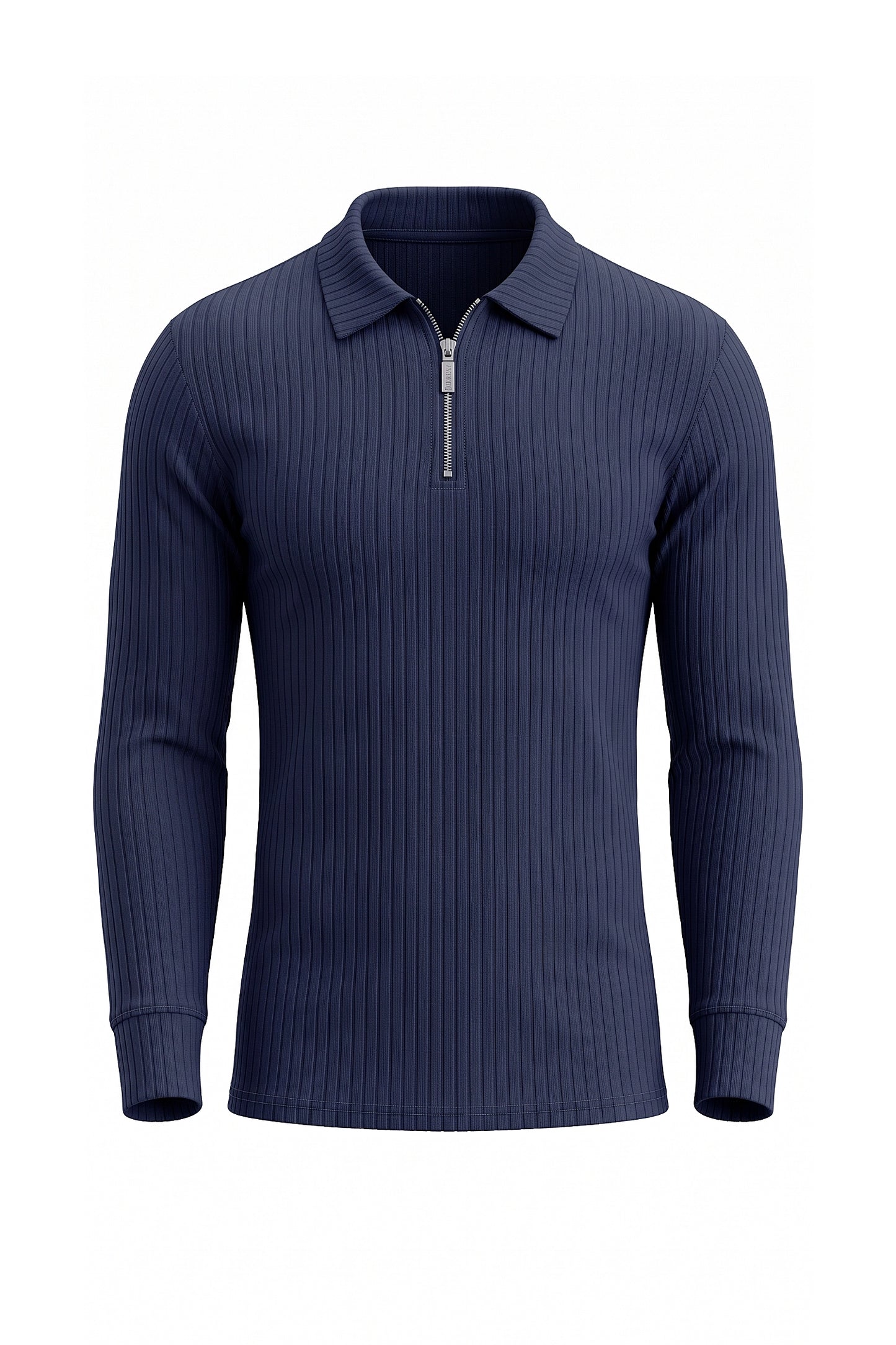 Men’s Winter Comfortable Quarter Zip Ribbed Knit Long Sleeve Polo